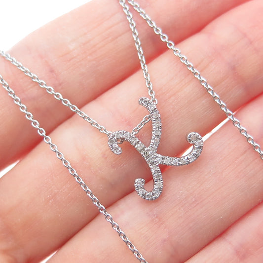 CAROL BRODIE MLD Sterling Silver Real Diamond Letter K Pendant Necklace 16-18"