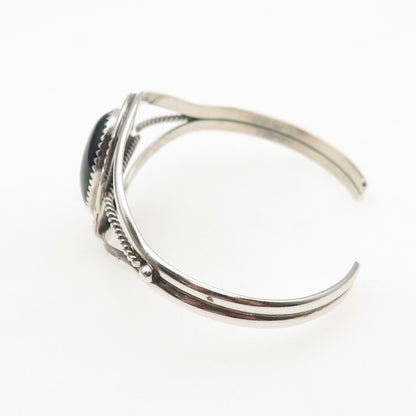 Pat Yazzie Navajo Old Pawn Sterling Silver Black Onyx Adjustable Bracelet 5.75"