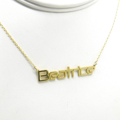 925 Sterling Silver Gold Plated "Beatrice" Personalized Nameplate Necklace 18"