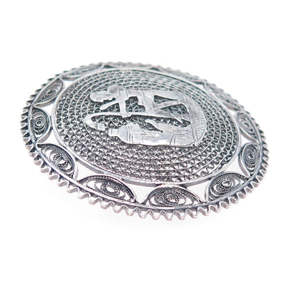 800 Silver Vintage Egypt Storyteller Filigree Oxidized Pin Brooch