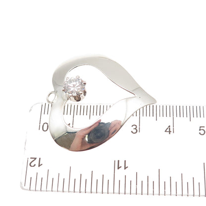 925 Sterling Silver Vintage Round-Cut C Z Heart Charm Pendant
