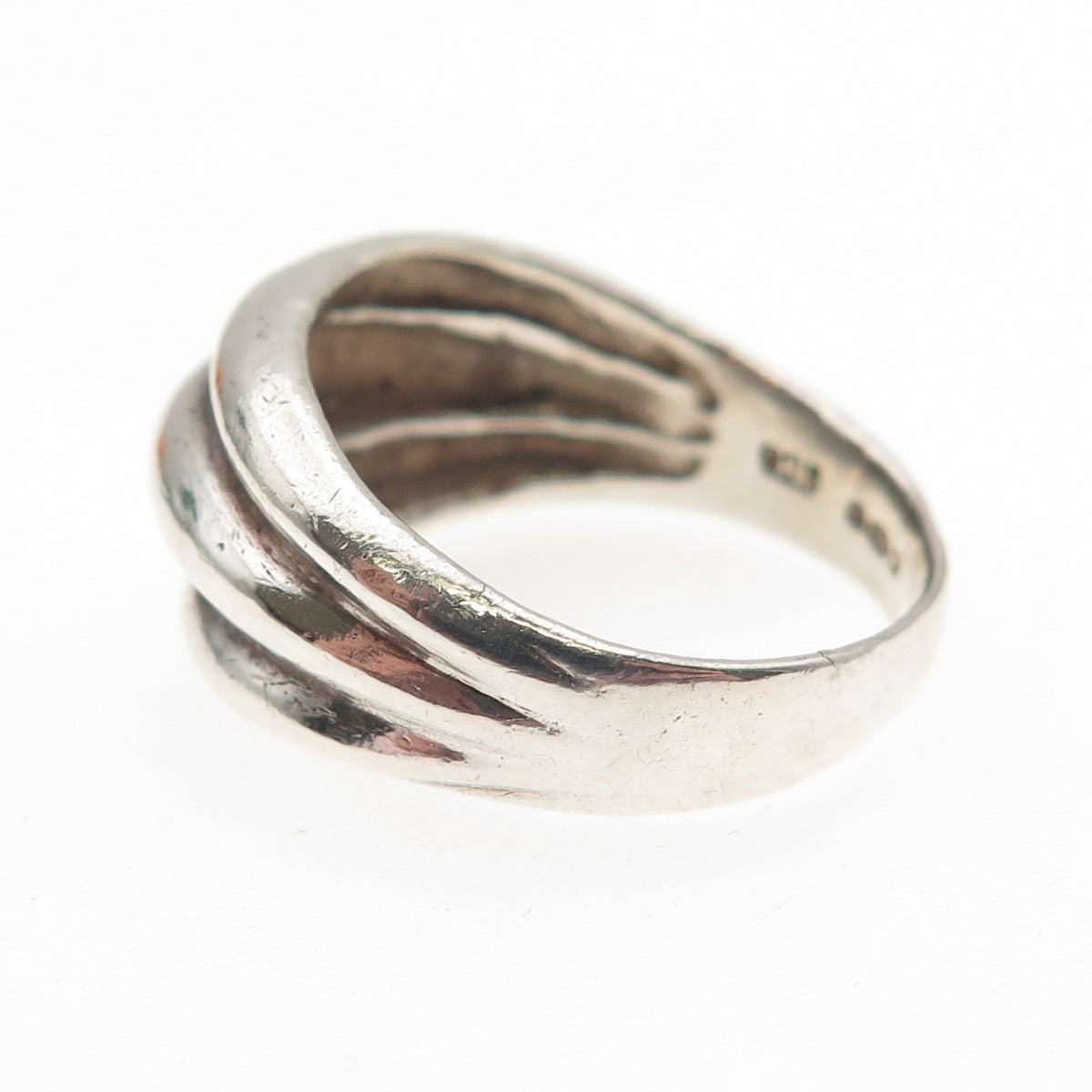 925 Sterling Silver Vintage England Modernist Ribbed Oxidized Ring Size 9
