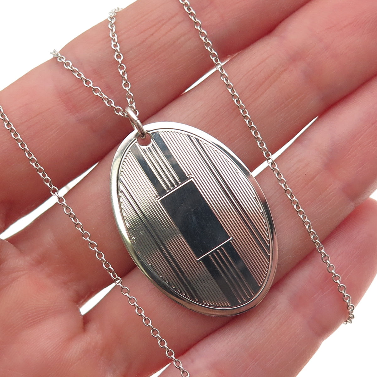 925 Sterling Silver Vintage Oval Tag Cable Chain Necklace 18"