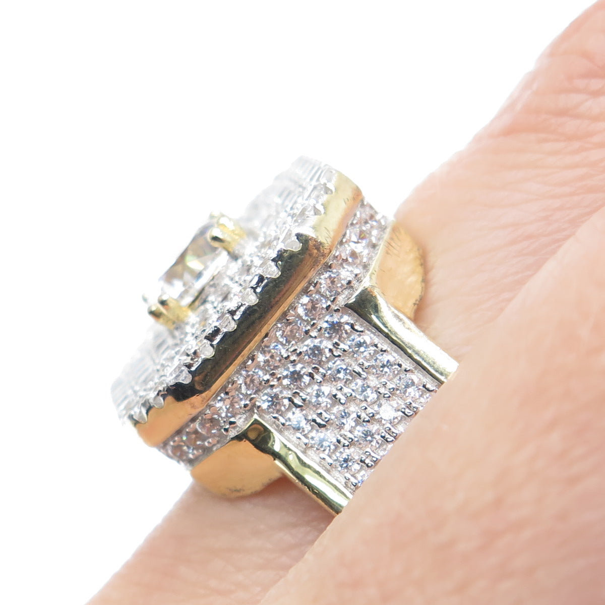 925 Sterling Silver Gold Plated Round-Cut C Z Sparkle Ring Size 11.25