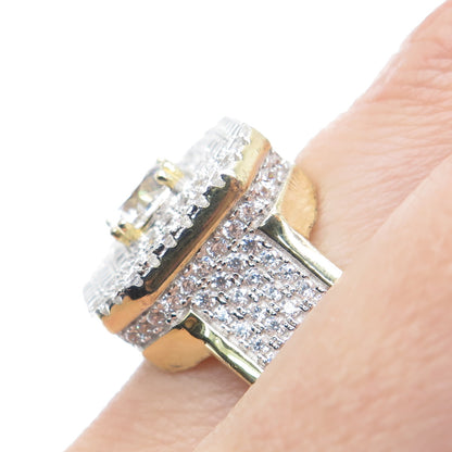 925 Sterling Silver Gold Plated Round-Cut C Z Sparkle Ring Size 11.25