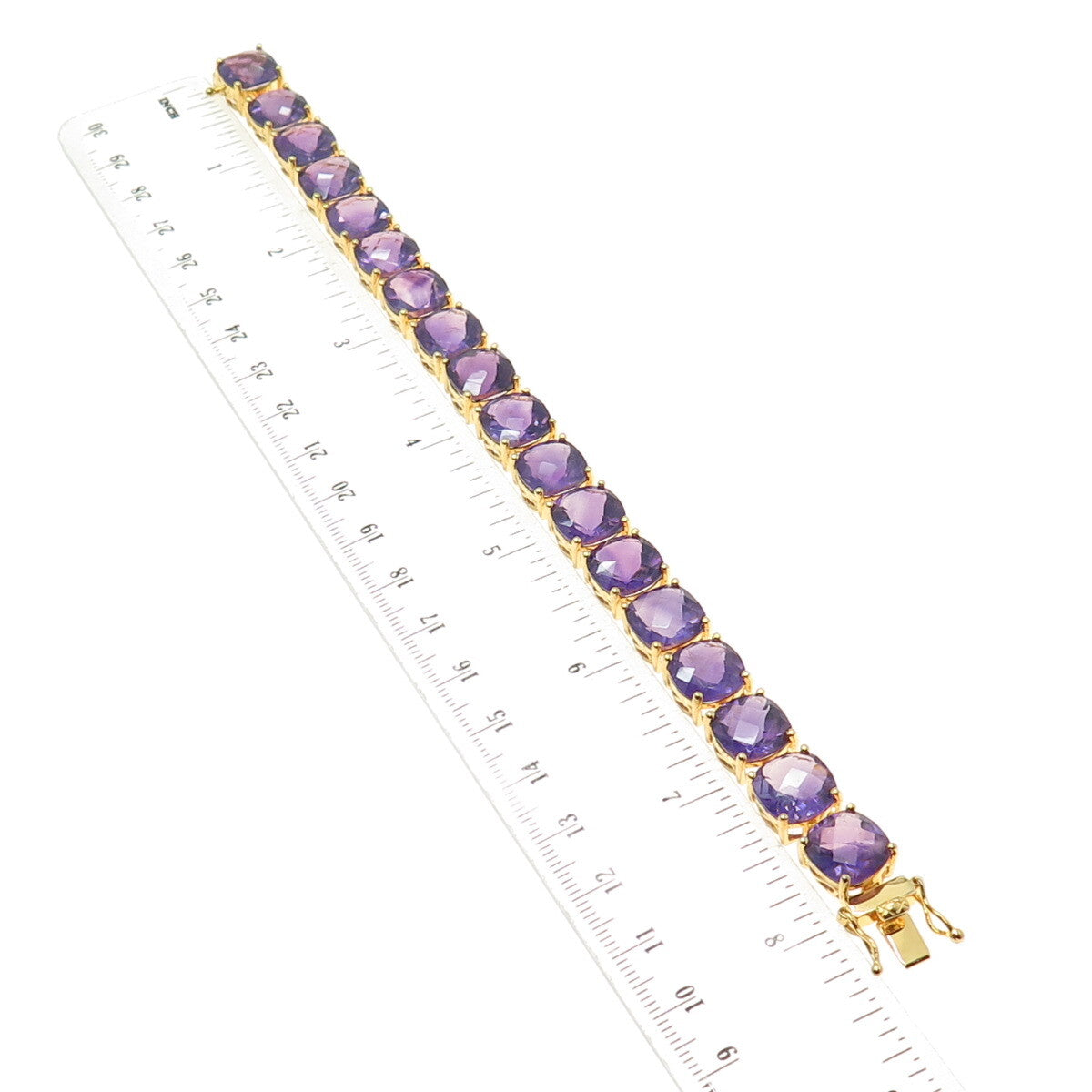 925 Sterling Silver Gold Plated Real Cushion-Cut Amethyst Bracelet 8"