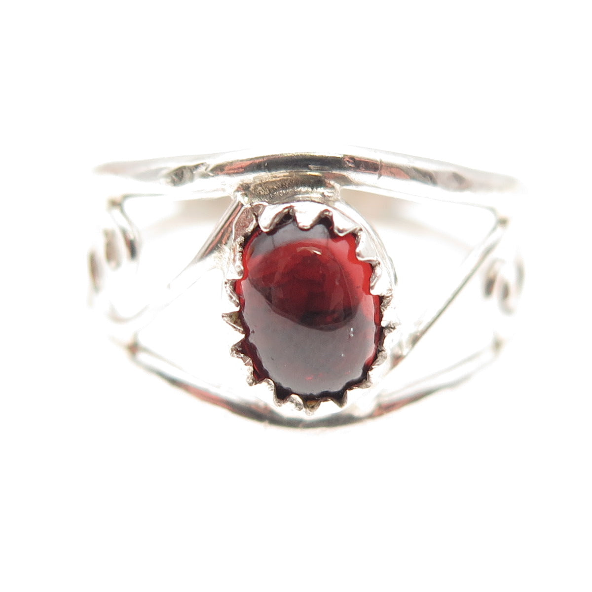 925 Sterling Silver Vintage Real Red Garnet Swirl Ring Size 7.75