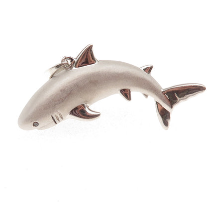 925 Sterling Silver Vintage C Z Great White Shark 3D Pendant