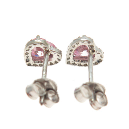 925 Sterling Silver Heart & Round-Cut Pink White C Z Stud Earrings