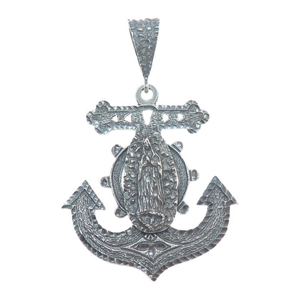 925 Sterling Silver Vintage St. Mary Anchor Diamond-Cut Oxidized Pendant