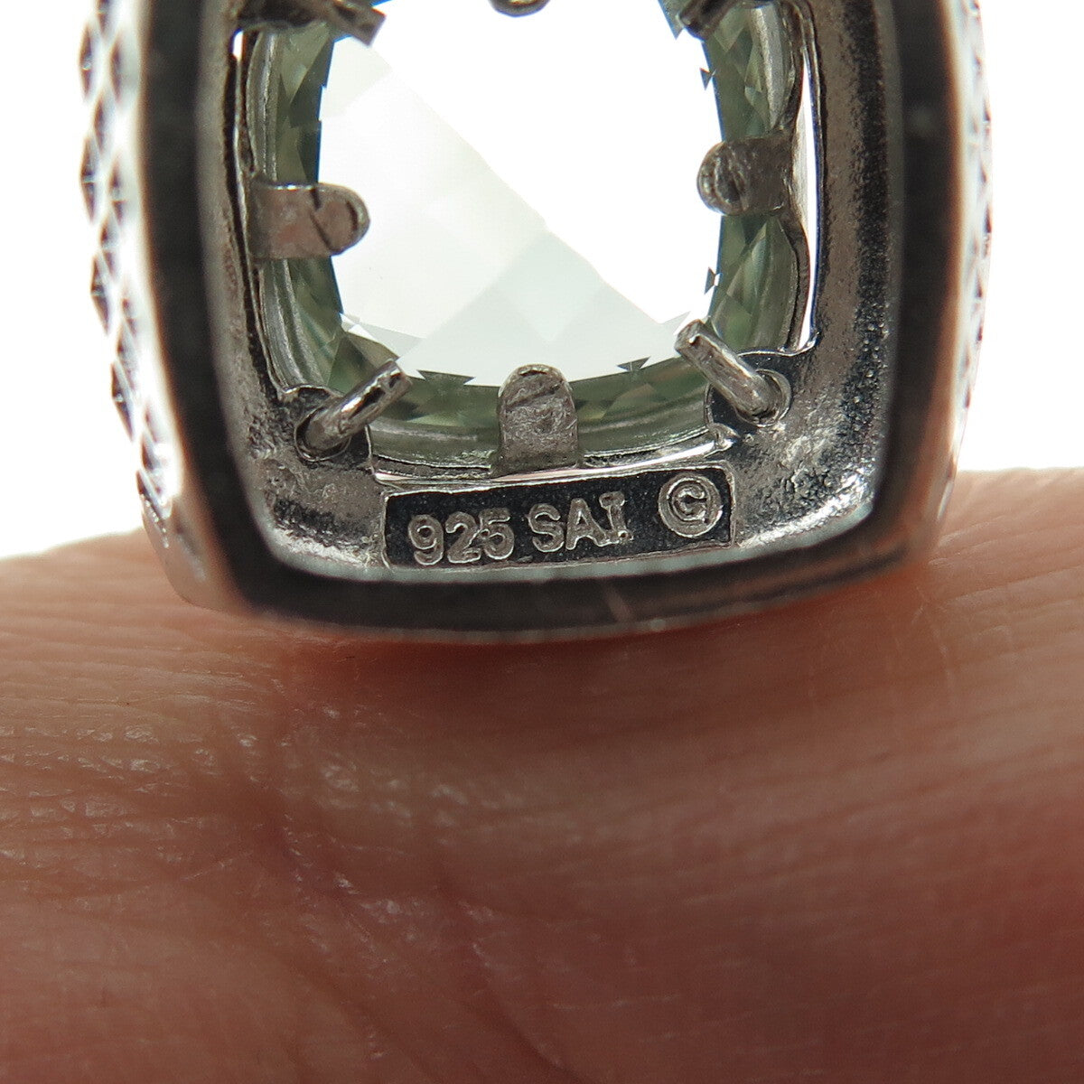 SAI 925 Sterling Silver Real Cushion-Cut Light Green Topaz Pendant