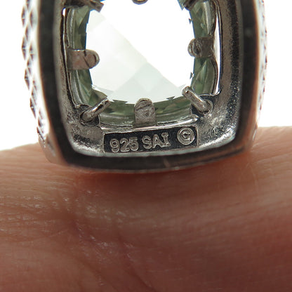 SAI 925 Sterling Silver Real Cushion-Cut Light Green Topaz Pendant