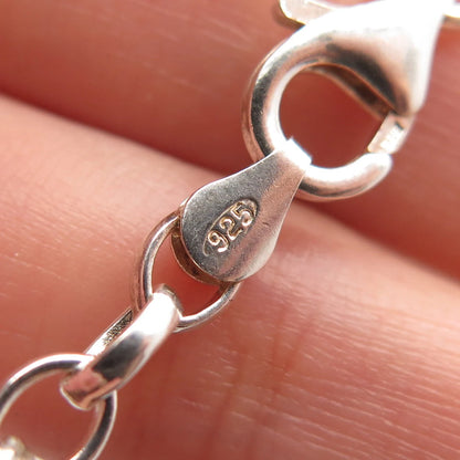 925 Sterling Silver Vintage Italy Heart Charm Rolo Link Bracelet 7.75"