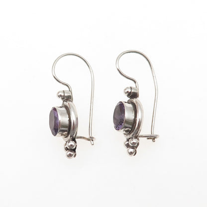 925 Sterling Silver Vintage Real Oval-Cut Amethyst Beaded Earrings