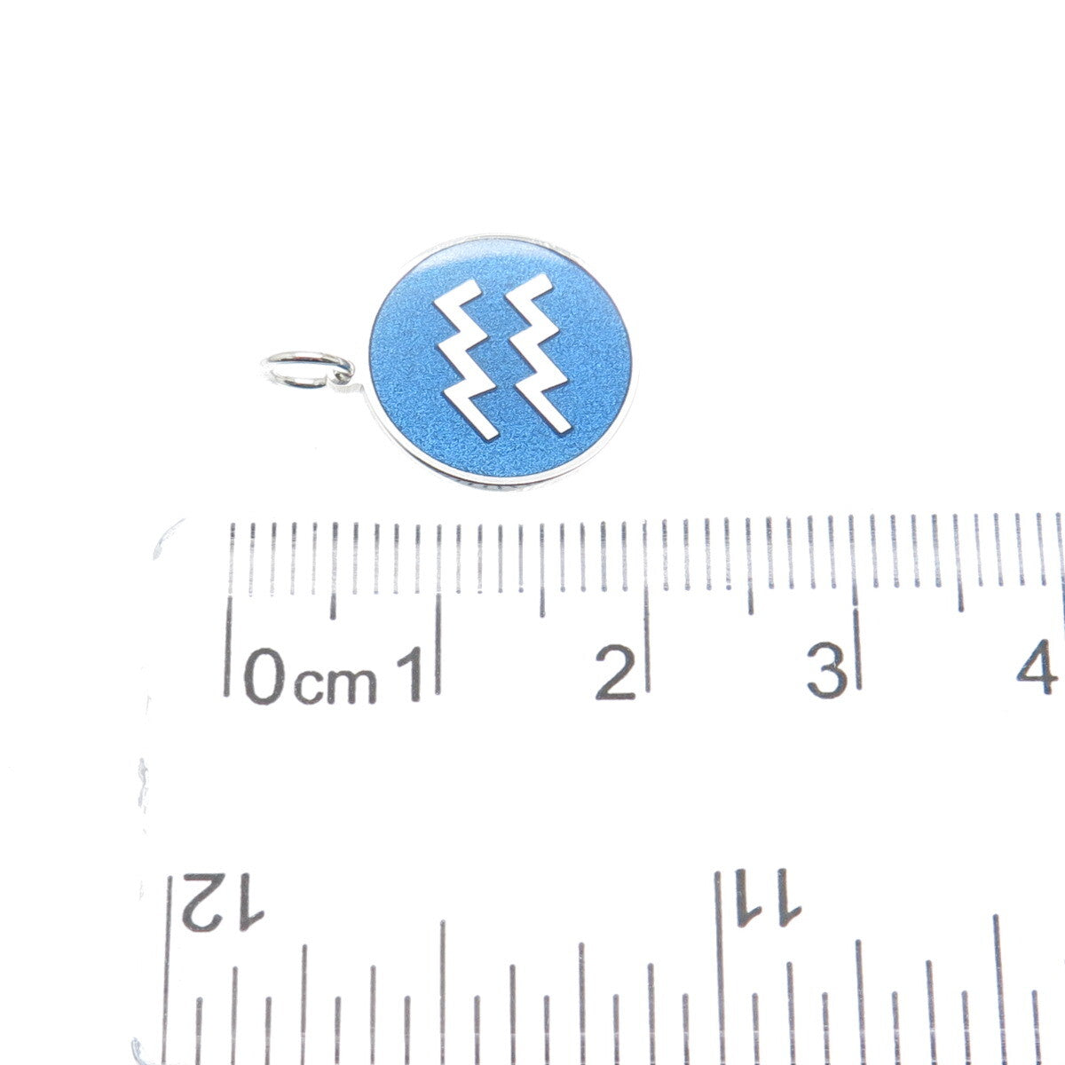 925 Sterling Silver Blue Enamel Aquarius Zodiac Sign Minimalist Charm Pendant