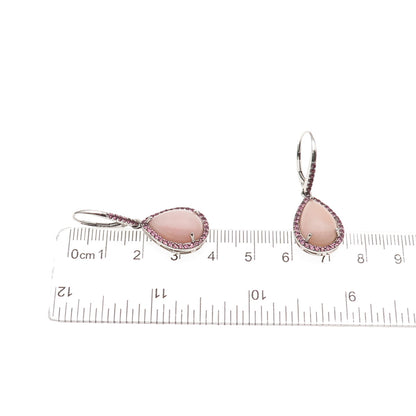 925 Sterling Silver Real Rose Quartz & Amethyst Teardrop Dangle Earrings