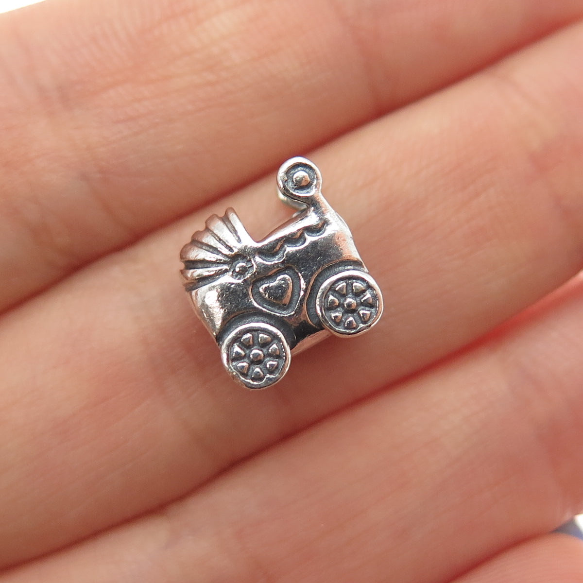 PANDORA 925 Sterling Silver Baby Carriage / Stroller Slide Bead Charm