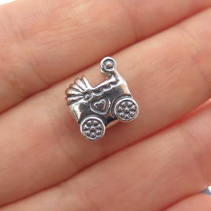PANDORA 925 Sterling Silver Baby Carriage / Stroller Slide Bead Charm