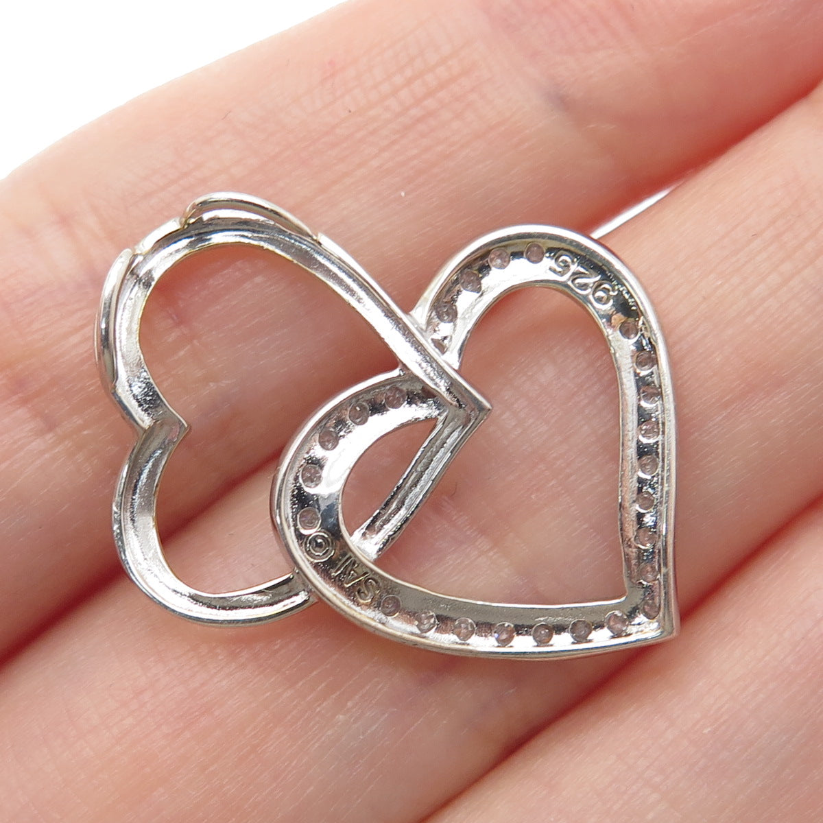 SAI 925 Sterling Silver Real Diamond Interlocked Heart Minimalist Charm Pendant
