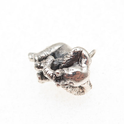 925 Sterling Silver Vintage Elephant Oxidized Hollow 3D Charm Pendant