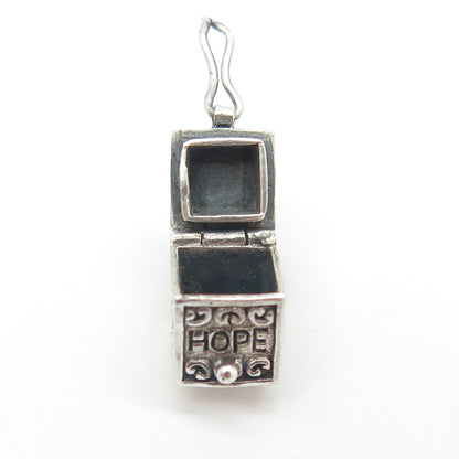 925 Sterling Silver Vintage "Love Hope Faith" Ornate Box Locket Pendant