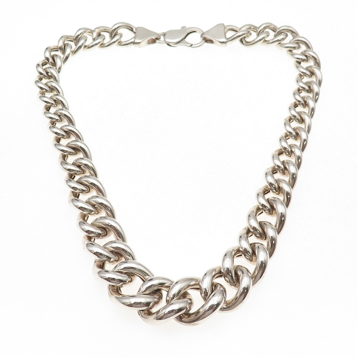 925 Sterling Silver Vintage Graduated Hollow Cuban Chain Necklace 18"