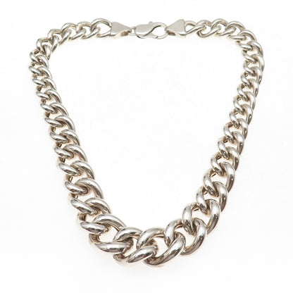 925 Sterling Silver Vintage Graduated Hollow Cuban Chain Necklace 18"