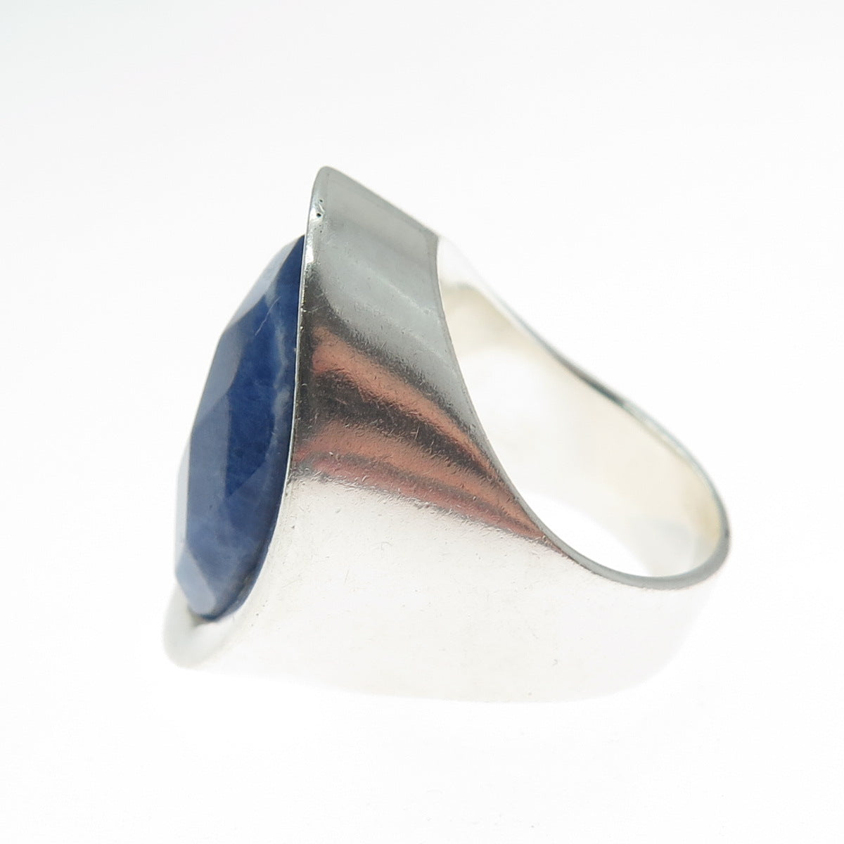 950 Silver Vintage Real Sodalite Modernist Statement Ring Size 6.5