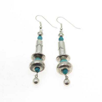 Old Pawn Sterling Silver Vintage Lone Mountain Turquoise Navajo Pearl Earrings