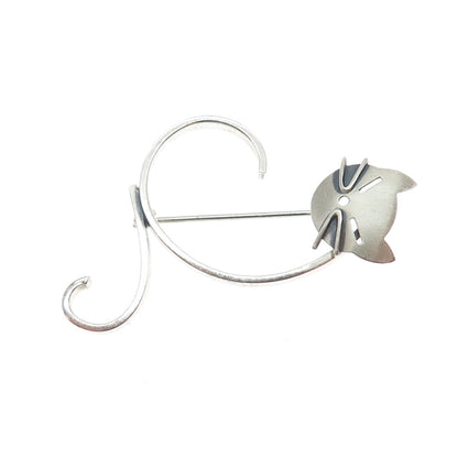 BEAU 925 Sterling Silver Vintage Modernist Cat Oxidized Pin Brooch