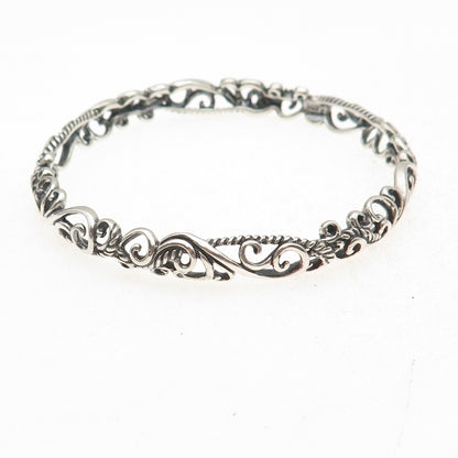 Carolyn Pollack 925 Sterling Silver Vintage Floral Scroll Bangle Bracelet 7.75"