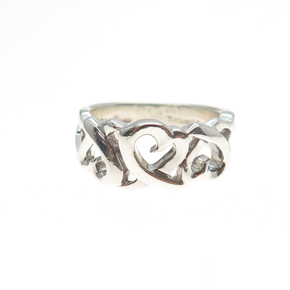 TIFFANY & CO. Paloma Picasso Sterling Silver Vintage Loving Heart Ring Size 5.75