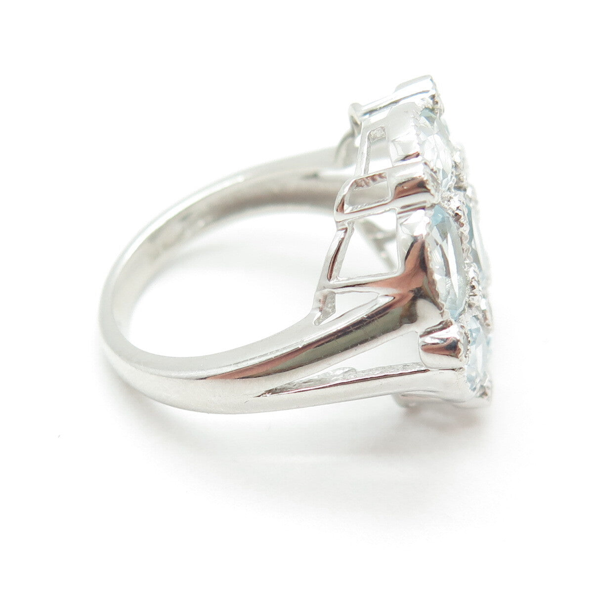 925 Sterling Silver Real Oval-Cut Blue & White Topaz Gemstone Ring Size 6.75