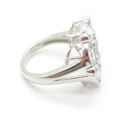 925 Sterling Silver Real Oval-Cut Blue & White Topaz Gemstone Ring Size 6.75