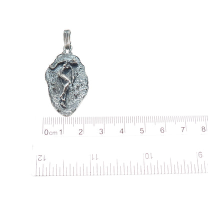 925 Sterling Silver Vintage Virgo Zodiac Sign Modernist Oxidized Charm Pendant
