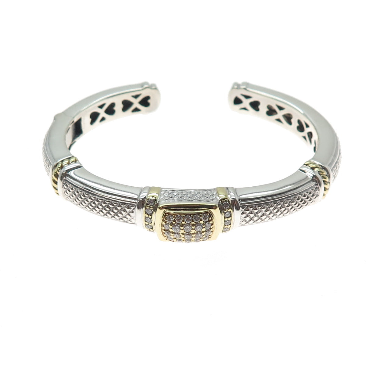 JUDITH RIPKA Sterling Silver & 18K Gold Real Round-Cut Diamond Cuff Bracelet 6"