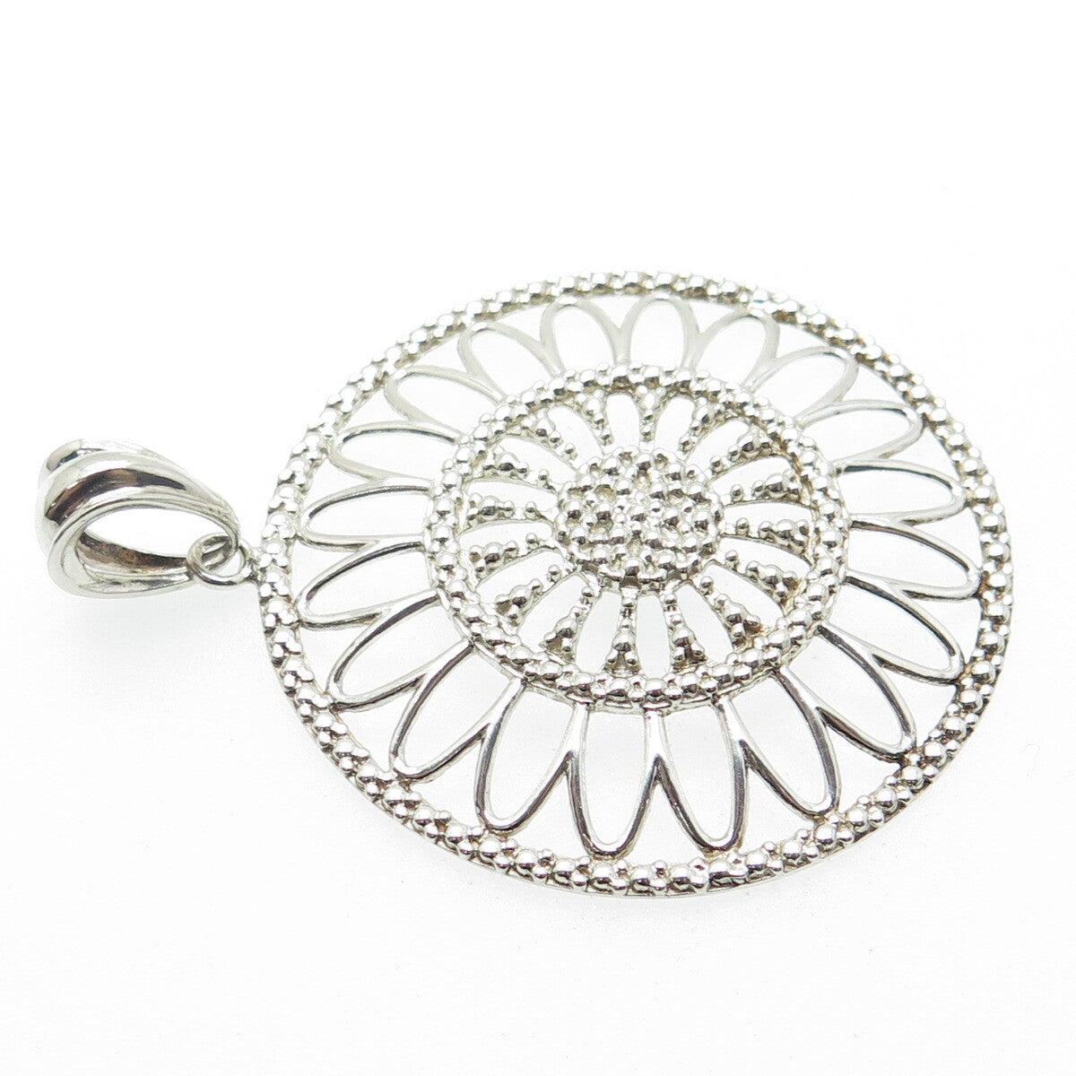 MILOR 925 Sterling Silver Vintage Italy Granulated Floral Round Pendant