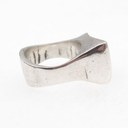 925 Sterling Silver Vintage Real Carnelian Modernist Oxidized Ring Size 7