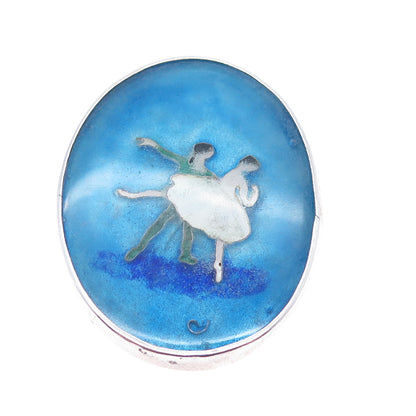 925 Sterling Silver Vintage Enamel Black Swan Ballet Dancers Slide Pendant