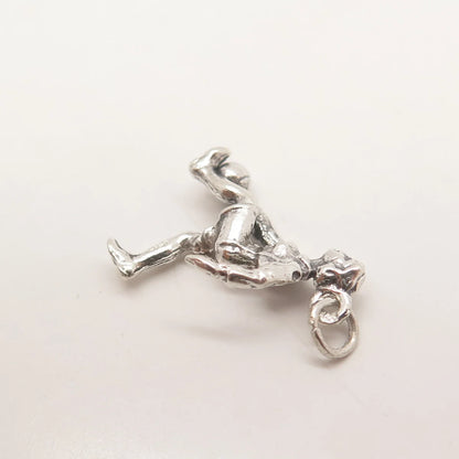 925 Sterling Silver Vintage Bowling Woman 3D Pendant