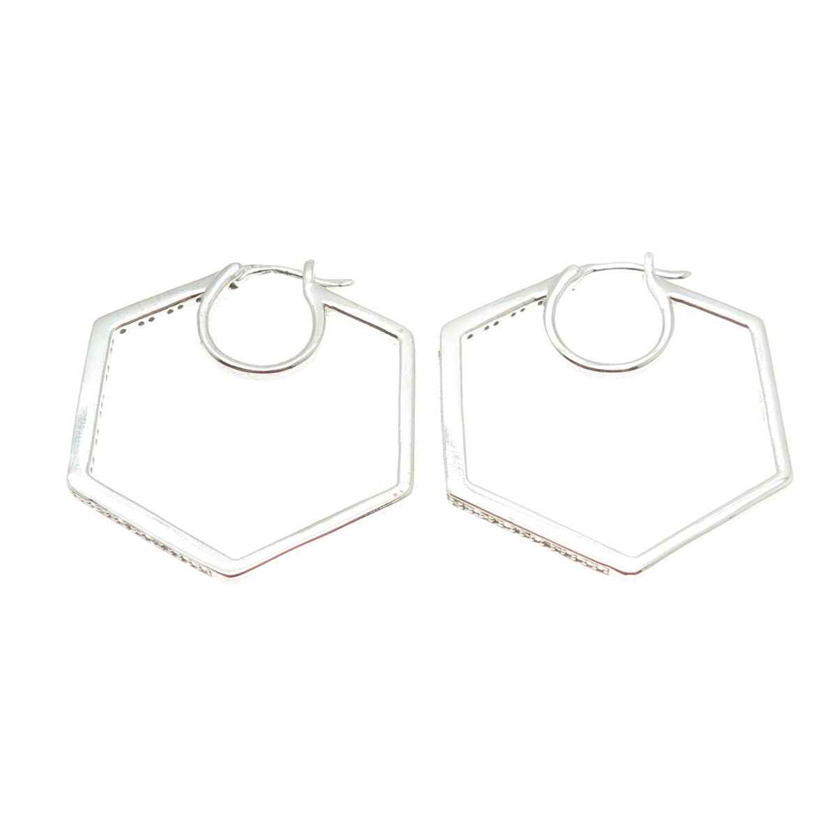 ZEI 925 Sterling Silver Real Round-Cut Diamond Geometric Hoop Earrings