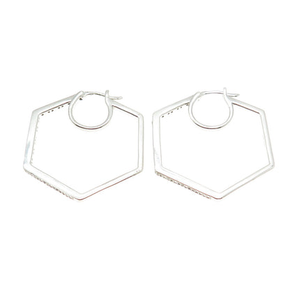 ZEI 925 Sterling Silver Real Round-Cut Diamond Geometric Hoop Earrings