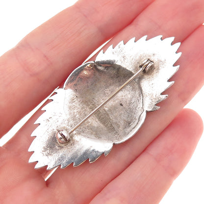 Old Pawn 925 Sterling Silver Vintage Southwestern Sunburst Oxidized Pin Brooch