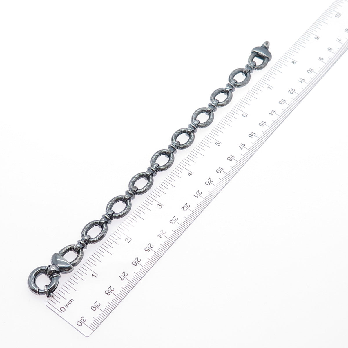 925 Sterling Silver Vintage Modernist Oxidized Oval Link Bracelet 7.5"