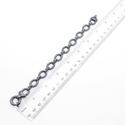 925 Sterling Silver Vintage Modernist Oxidized Oval Link Bracelet 7.5"