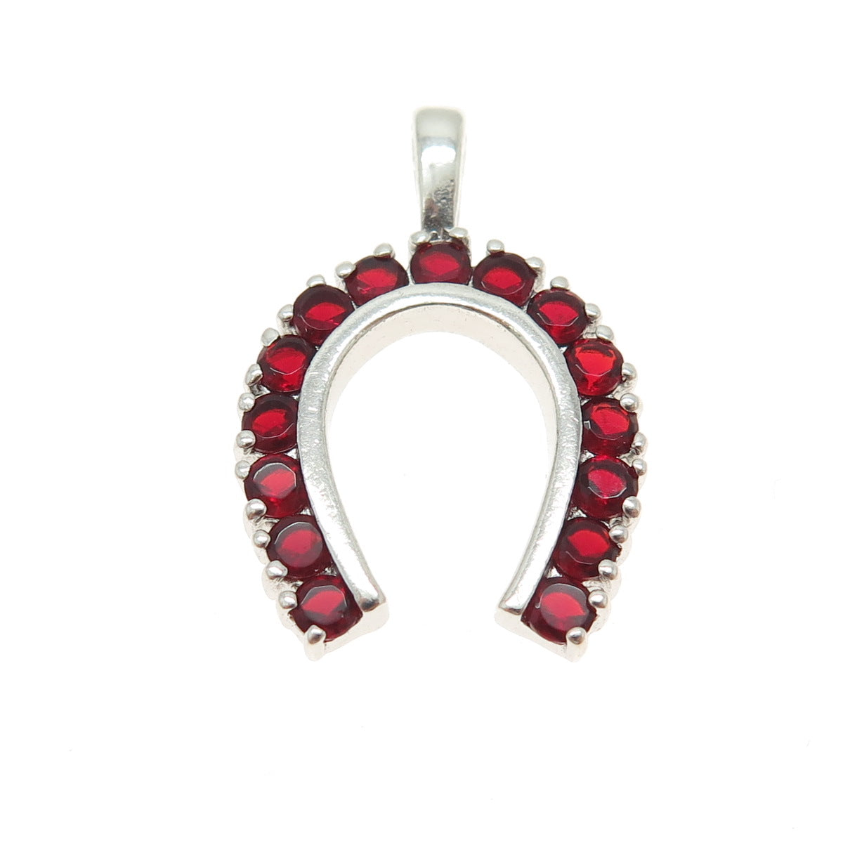 925 Sterling Silver Vintage Red C Z Horseshoe For Good Luck Pendant