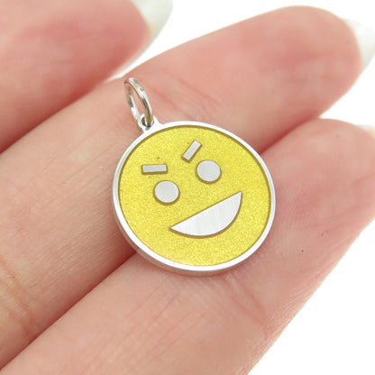 925 Sterling Silver Yellow Enamel Cunning Face Emoji Minimalist Charm Pendant