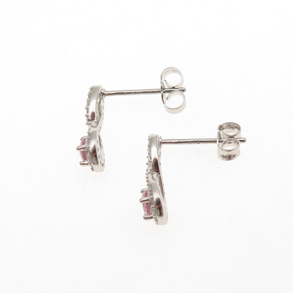 925 Sterling Silver Round-Cut Pink & White C Z Infinity Earrings