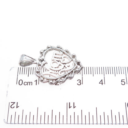 925 Sterling Silver Vintage Mom Heart Charm Pendant