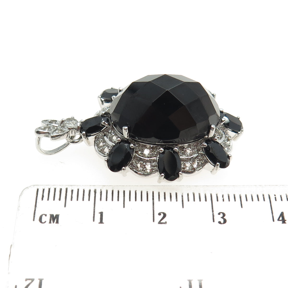 925 Sterling Silver Real Oval-Cut Black Spinel & White Topaz Pendant